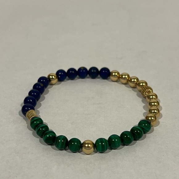 Lapis Malachite 14k Gold Filled Gemstone Stretch Bracelet 6mm - Picture 3 of 11